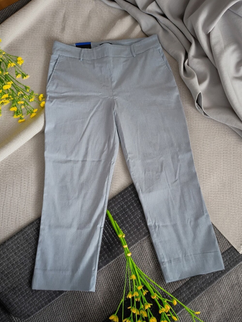 Hilary Radley Light Blue Cropped Straight-Leg Dress Pants